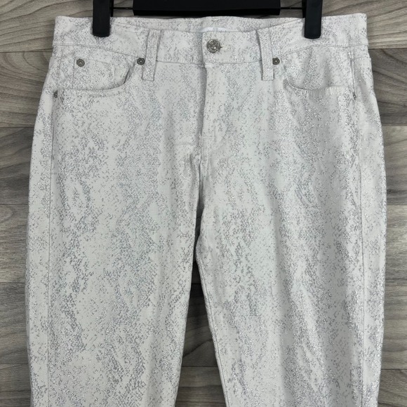 7 For All Mankind Jeans Womens 29 White Allover Embellished Skinny Leg Preppy - Picture 7 of 16